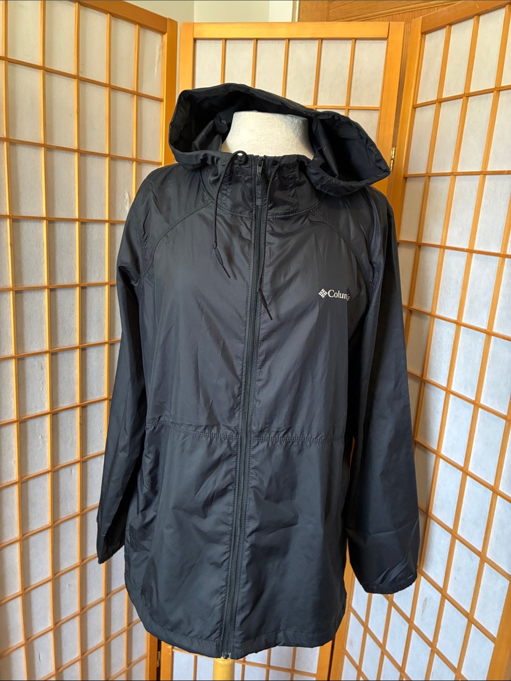 Columbia Black Hooded Packable Rain Jacket